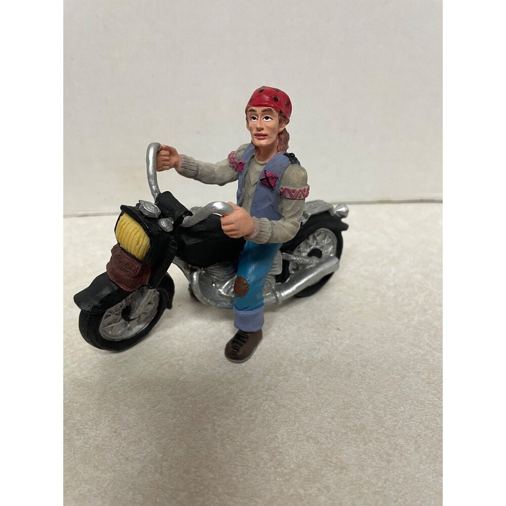 Vintage  Motorcycle Rider / Biker Resin Detailed Figurine  4.25"L X 3 1/2"H